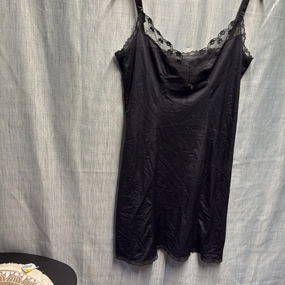 Vintage Elegant Black Lace Trim Slip Dress size large - Picture 4 of 8